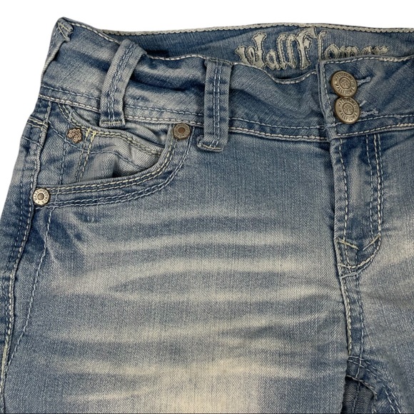 Wallflower vintage size 3 light wash distressed skinny jeans double button EUC - Picture 4 of 15